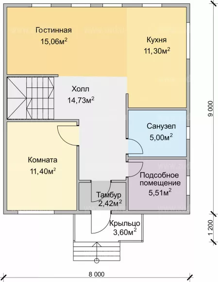 План этажа №1 1-этажного дома KR-176-4 в Тюмени
