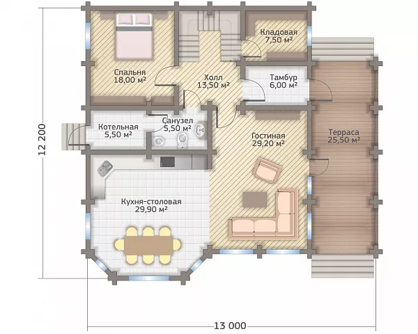 План этажа №1 1-этажного дома KR-1197 в Тюмени