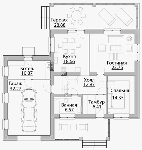 План этажа №1 2-этажного дома B-202 в Тюмени