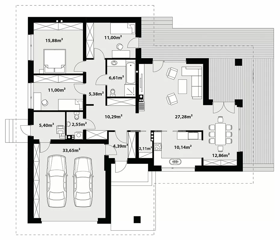 План этажа №1 1-этажного дома K-1124 в Тюмени