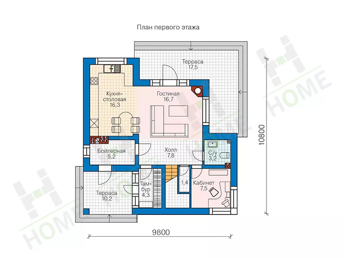 План этажа №1 2-этажного дома 62-08 в Тюмени