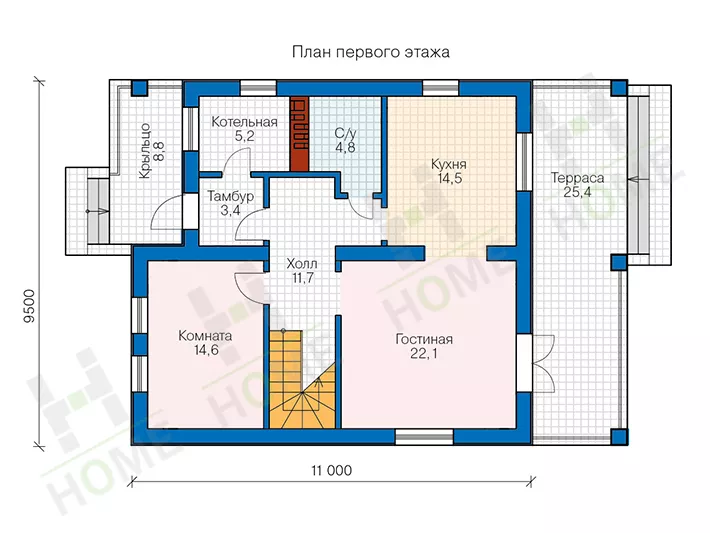 План этажа №1 2-этажного дома 57-07B в Тюмени