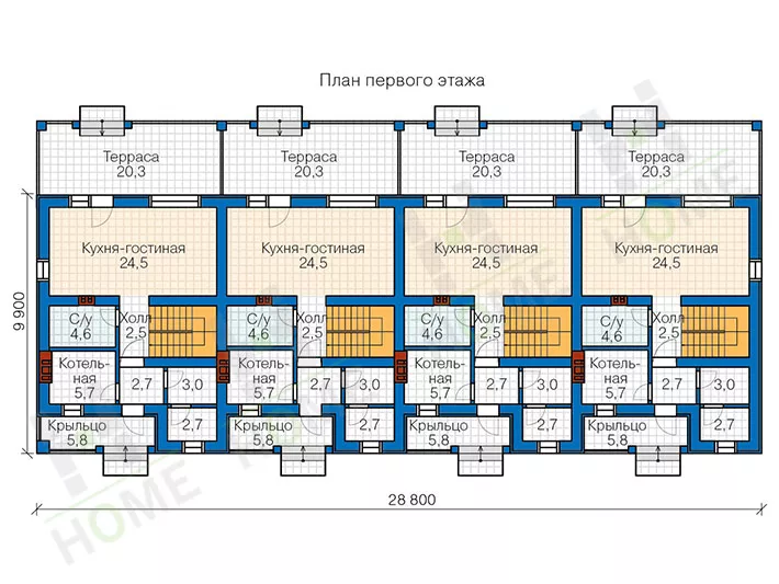 План этажа №1 2-этажного дома 57-57 в Тюмени