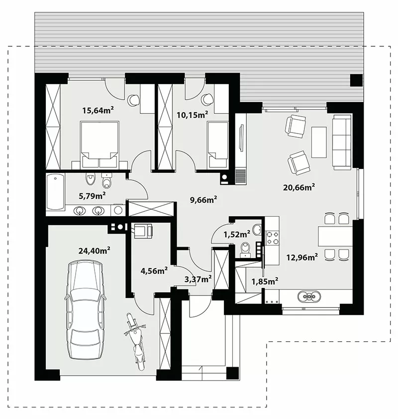 План этажа №1 1-этажного дома K-184-6 в Тюмени