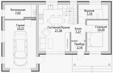План этажа №1 2-этажного дома C-126 в Тюмени