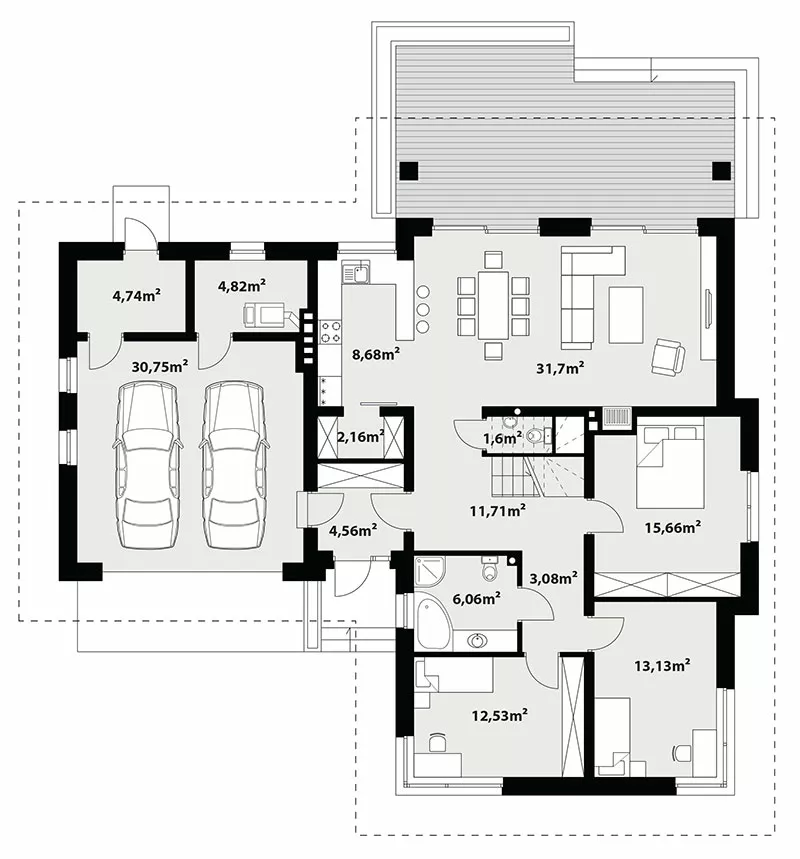 План этажа №1 1-этажного дома K-1120-6 в Тюмени