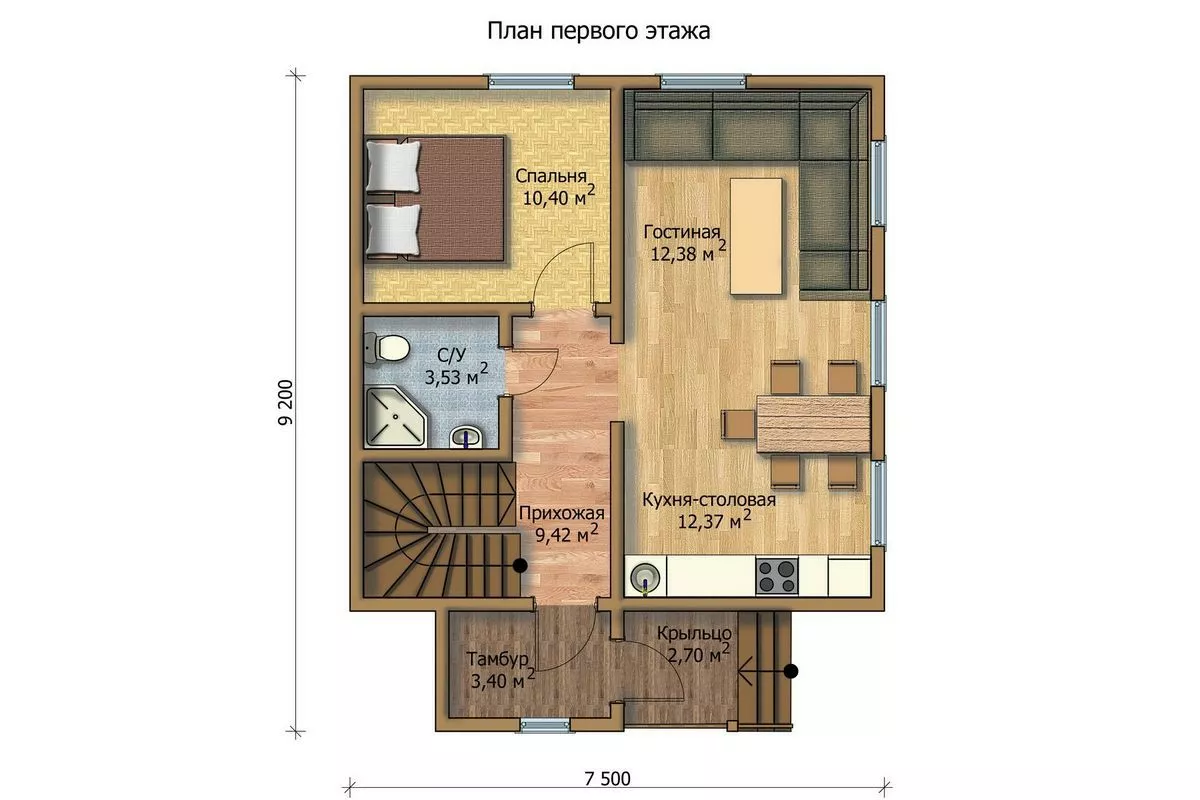 План этажа №1 1-этажного дома KR-197-3 в Тюмени