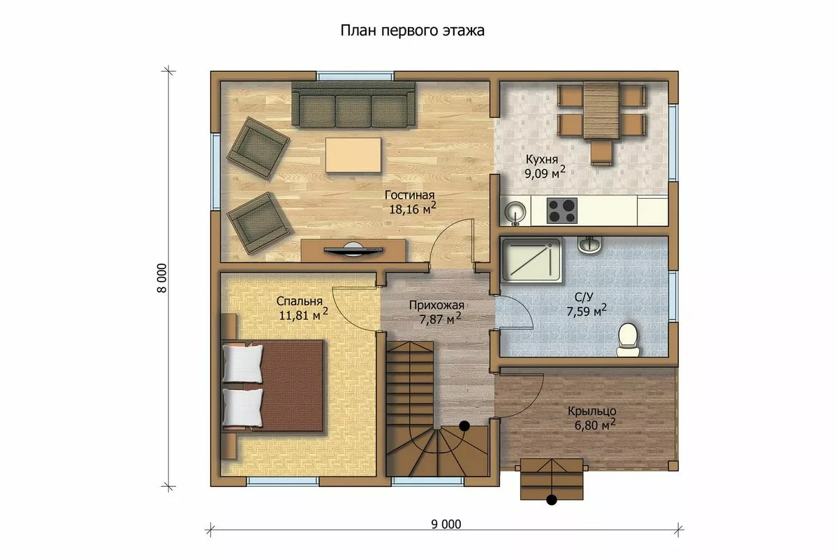План этажа №1 2-этажного дома MK-112-72 в Тюмени