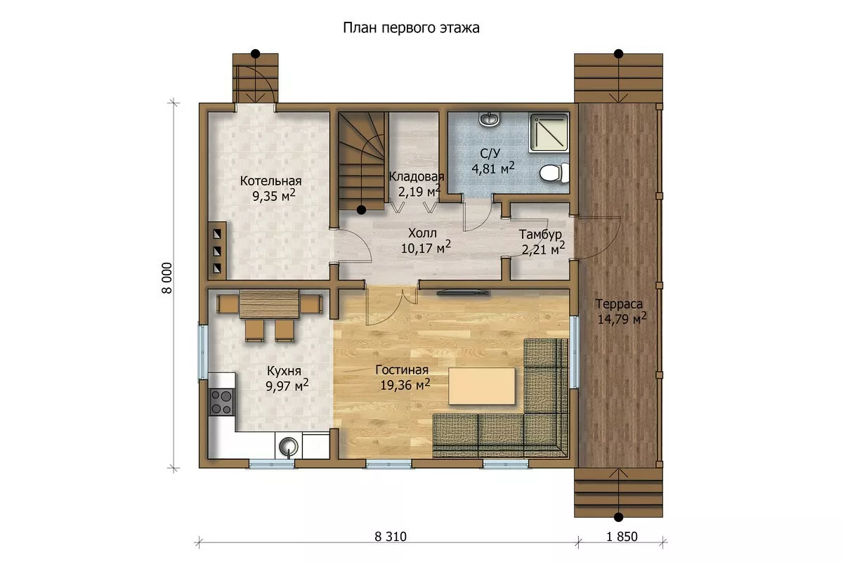 План этажа №1 1-этажного дома KR-1122-2 в Тюмени