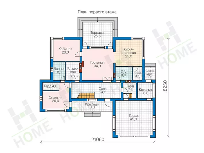 План этажа №1 2-этажного дома 40-95 в Тюмени