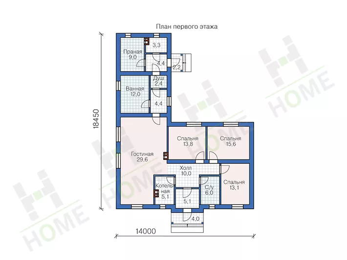 План этажа №1 1-этажного дома 58-90B в Тюмени