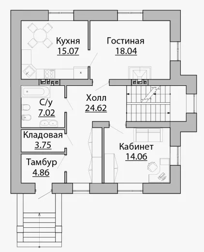 План этажа №1 2-этажного дома C-167 в Тюмени