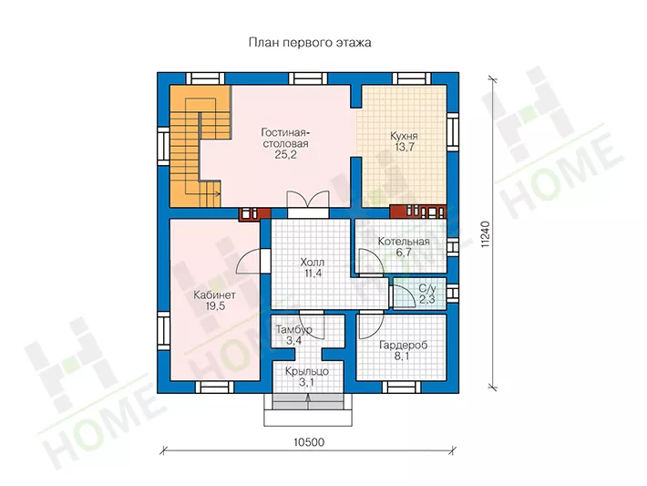 План этажа №1 2-этажного дома 57-23B в Тюмени