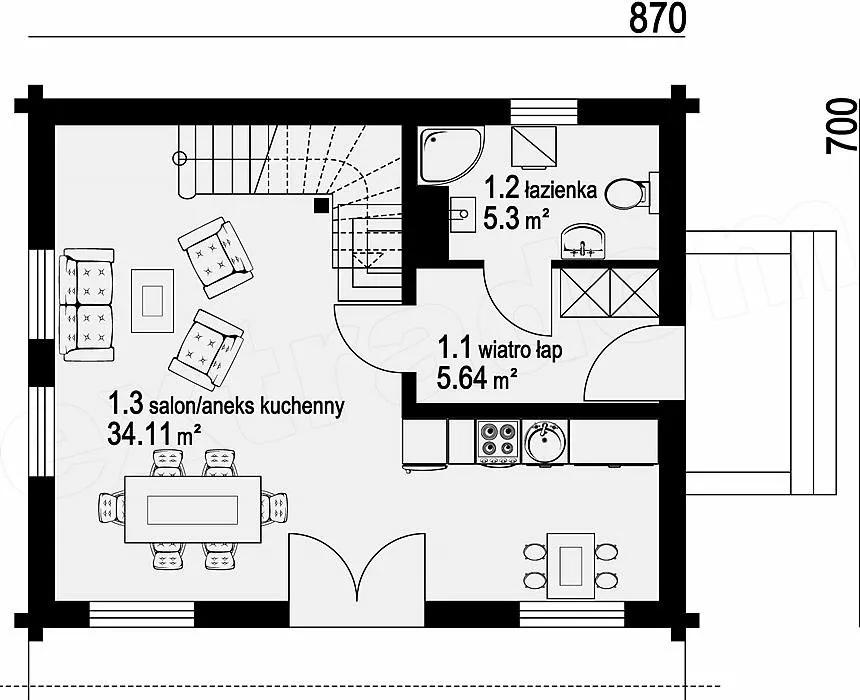 План этажа №1 2-этажного дома D-2122 в Тюмени