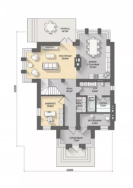 План этажа №1 2-этажного дома K-2209 в Тюмени