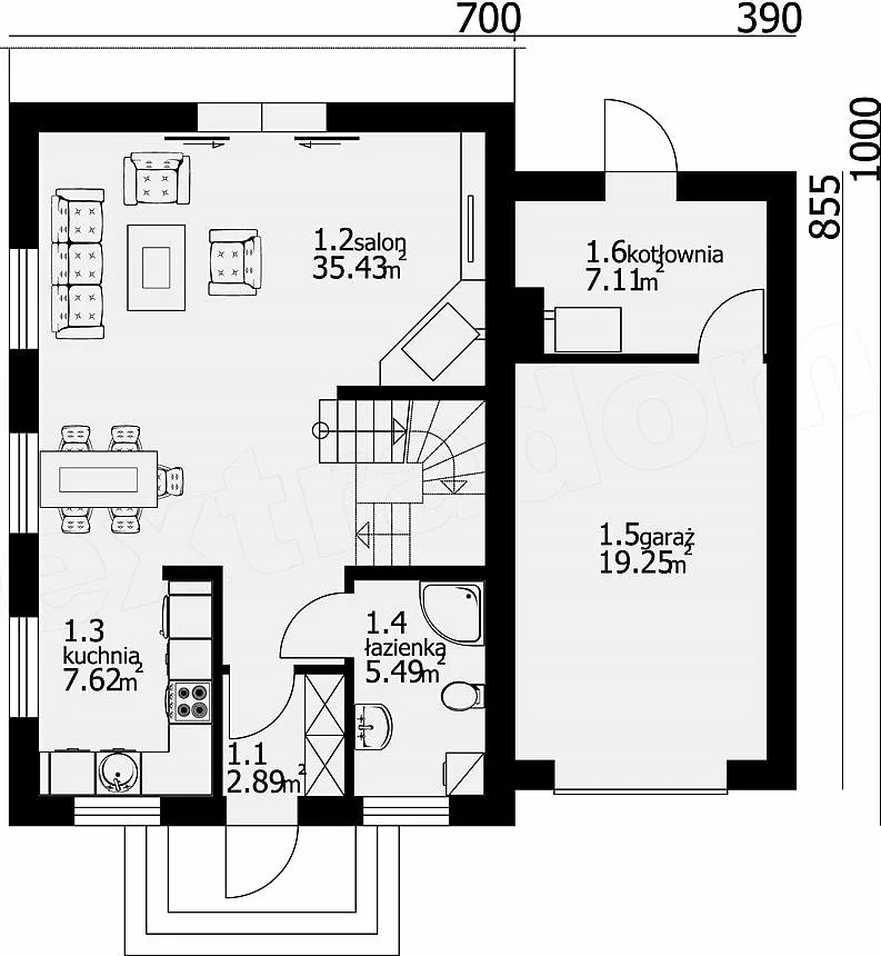План этажа №1 2-этажного дома D-2140 в Тюмени