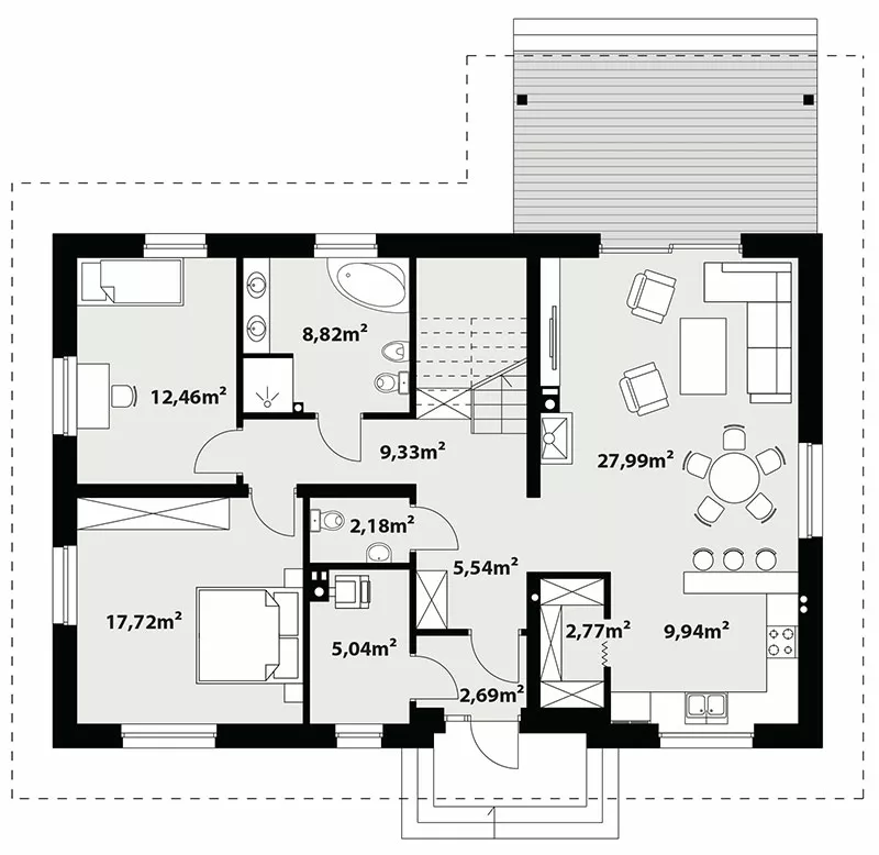 План этажа №1 2-этажного дома K-2168-4 в Тюмени
