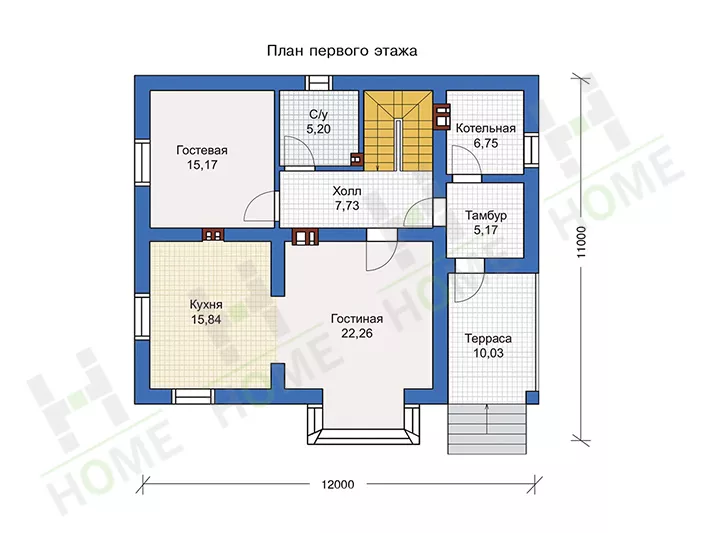 План этажа №1 2-этажного дома 56-98K в Тюмени