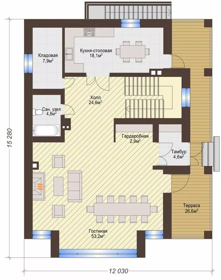 План этажа №1 1-этажного дома K-1278 в Тюмени