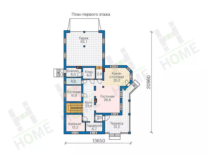 План этажа №1 2-этажного дома 57-74E в Тюмени