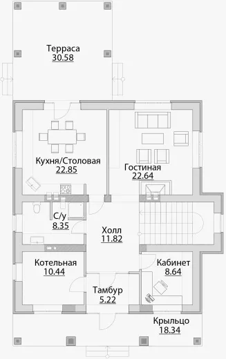 План этажа №1 2-этажного дома C-200 в Тюмени