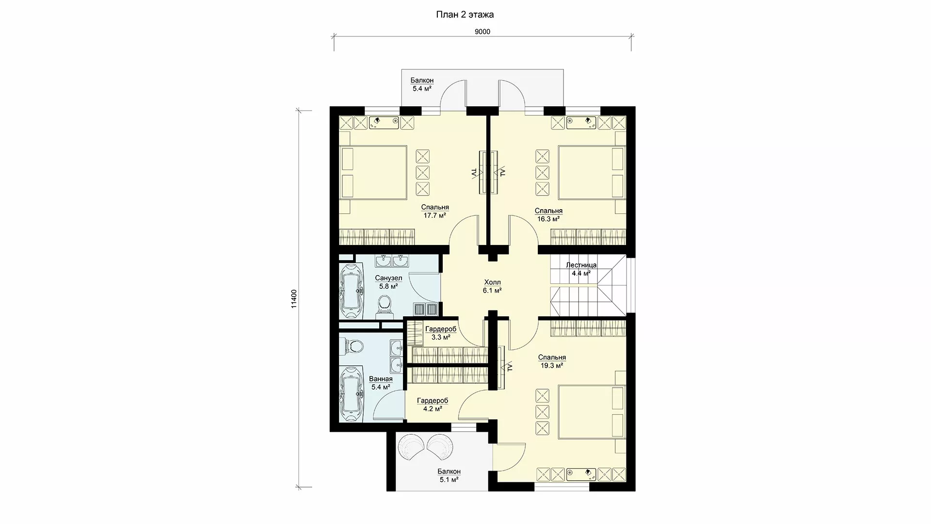 План этажа №1 2-этажного дома K-2162 в Тюмени