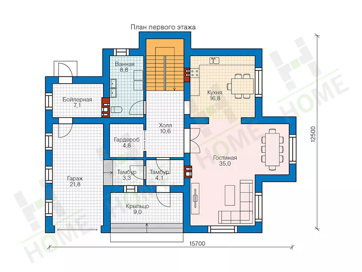 План этажа №1 2-этажного дома 57-97 в Тюмени