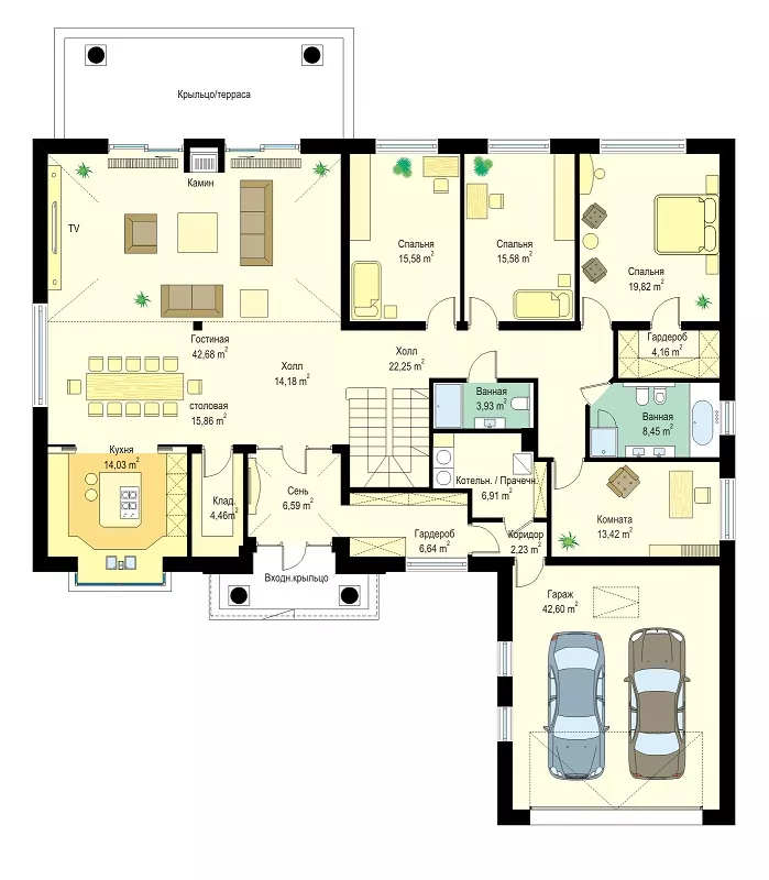 План этажа №1 1-этажного дома K-1309-5 в Тюмени