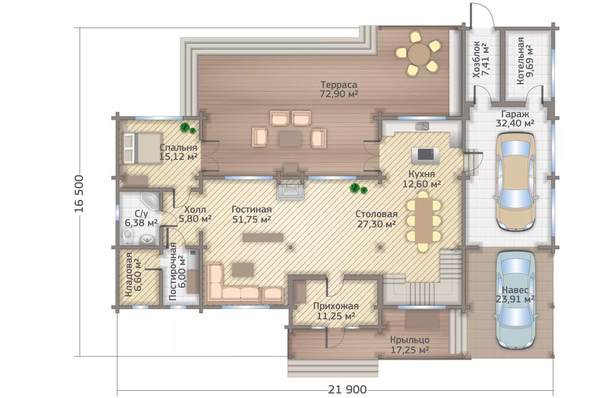 План этажа №1 2-этажного дома D-2437 в Тюмени