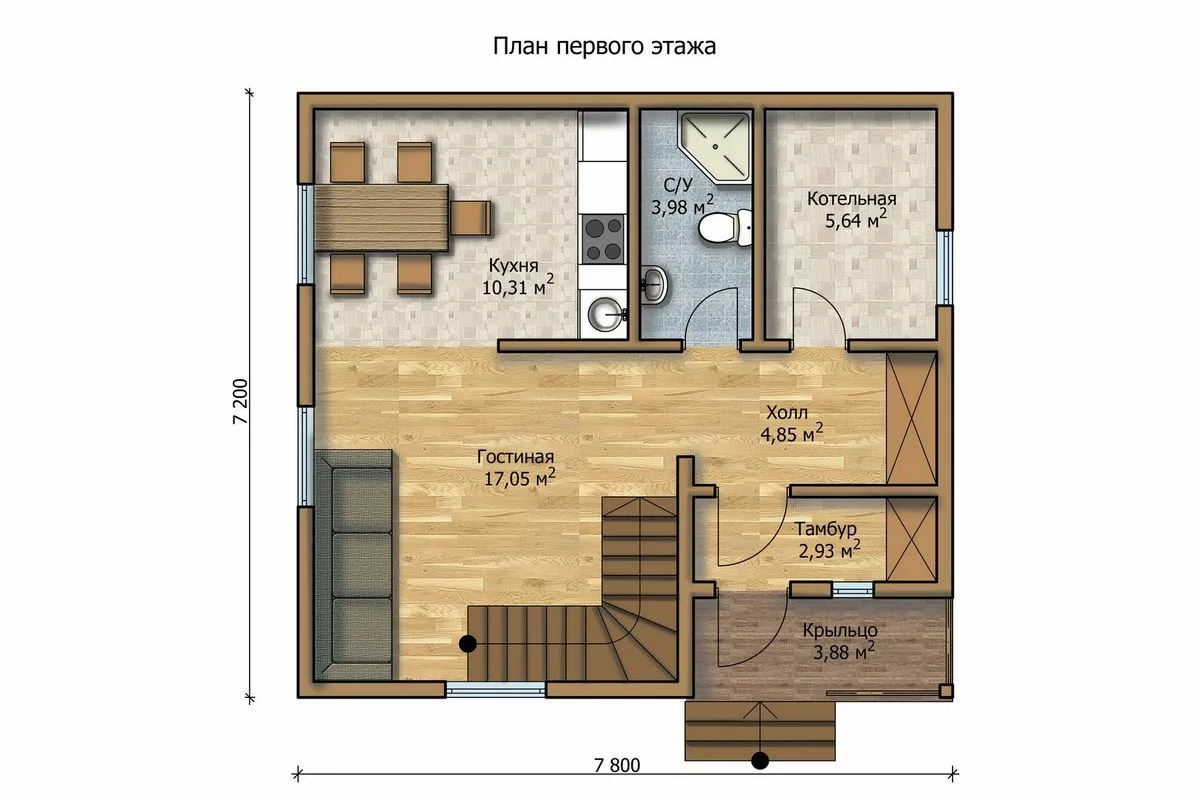 План этажа №1 2-этажного дома MK-90-64 в Тюмени