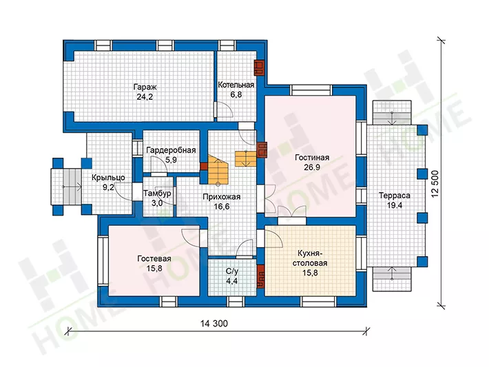 План этажа №1 2-этажного дома 59-93K2L в Тюмени
