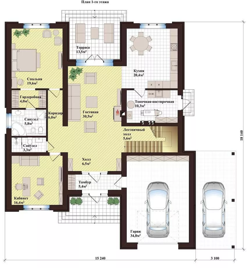 План этажа №1 2-этажного дома K-2310 в Тюмени