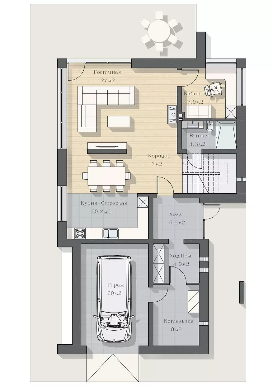 План этажа №1 2-этажного дома K-2291 в Тюмени
