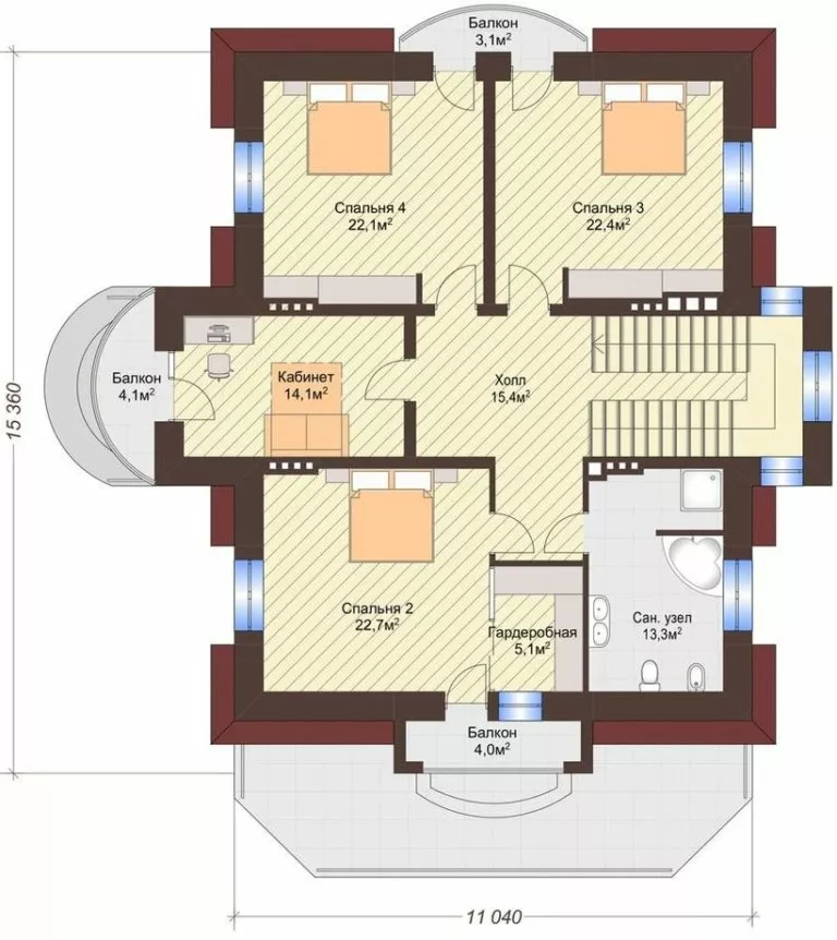 План этажа №1 2-этажного дома K-2375-2 в Тюмени