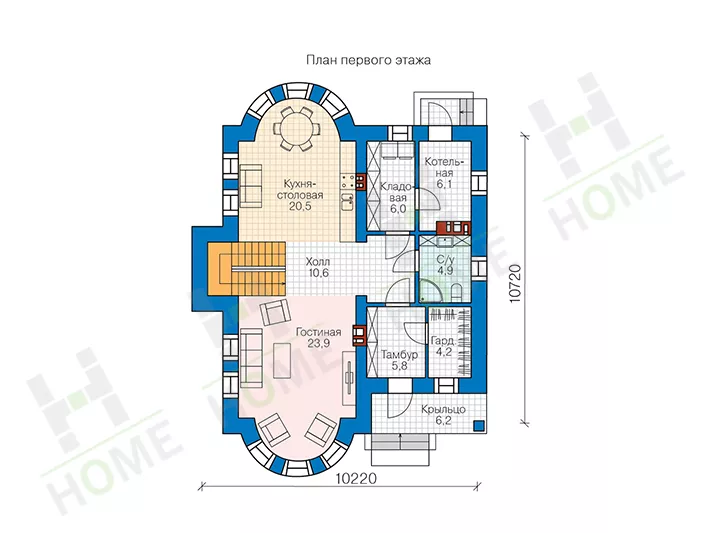 План этажа №1 2-этажного дома 62-42 в Тюмени