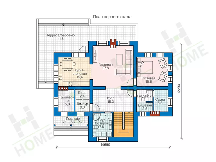План этажа №1 2-этажного дома 57-85 в Тюмени