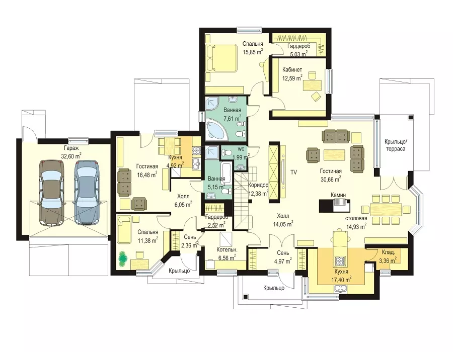 План этажа №1 1-этажного дома K-1344 в Тюмени
