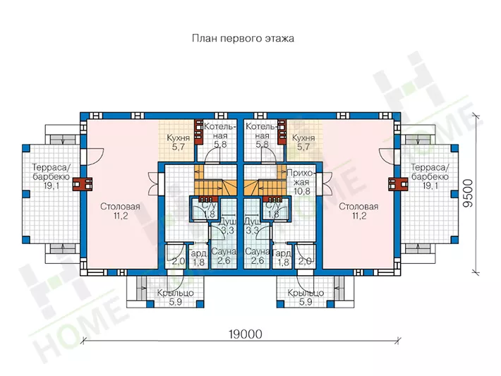 План этажа №1 2-этажного дома 59-79W в Тюмени