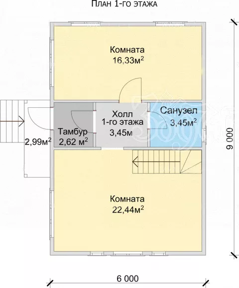 План этажа №1 1-этажного дома KR-156-2 в Тюмени