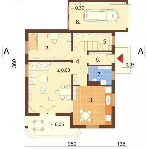 План этажа №1 2-этажного дома K-2160 в Тюмени