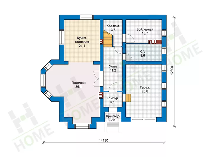 План этажа №1 2-этажного дома 57-53 в Тюмени