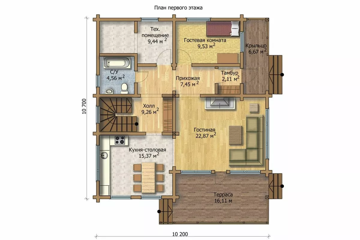 План этажа №1 2-этажного дома MK-186-94 в Тюмени