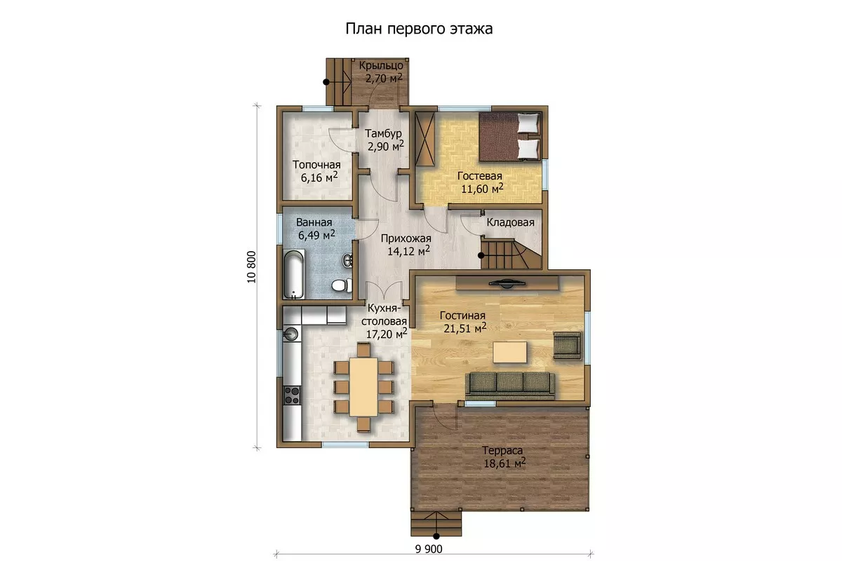 План этажа №1 2-этажного дома MK-186-16 в Тюмени