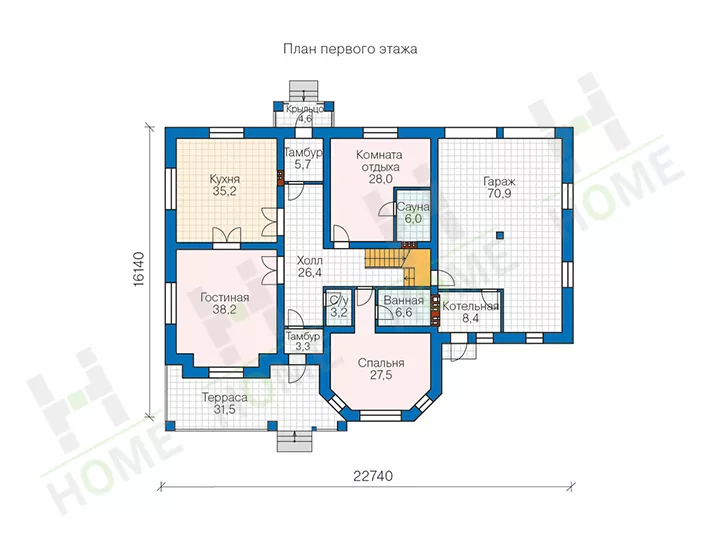 План этажа №1 2-этажного дома 58-48ABL в Тюмени