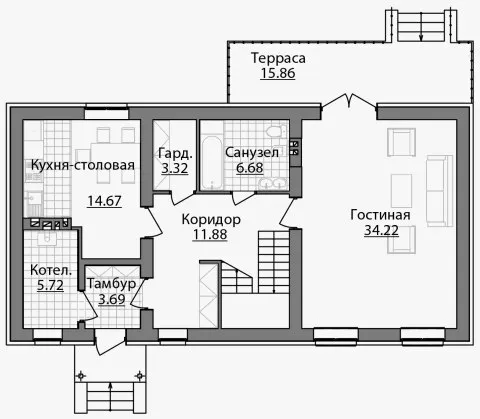 План этажа №1 2-этажного дома A-184 в Тюмени