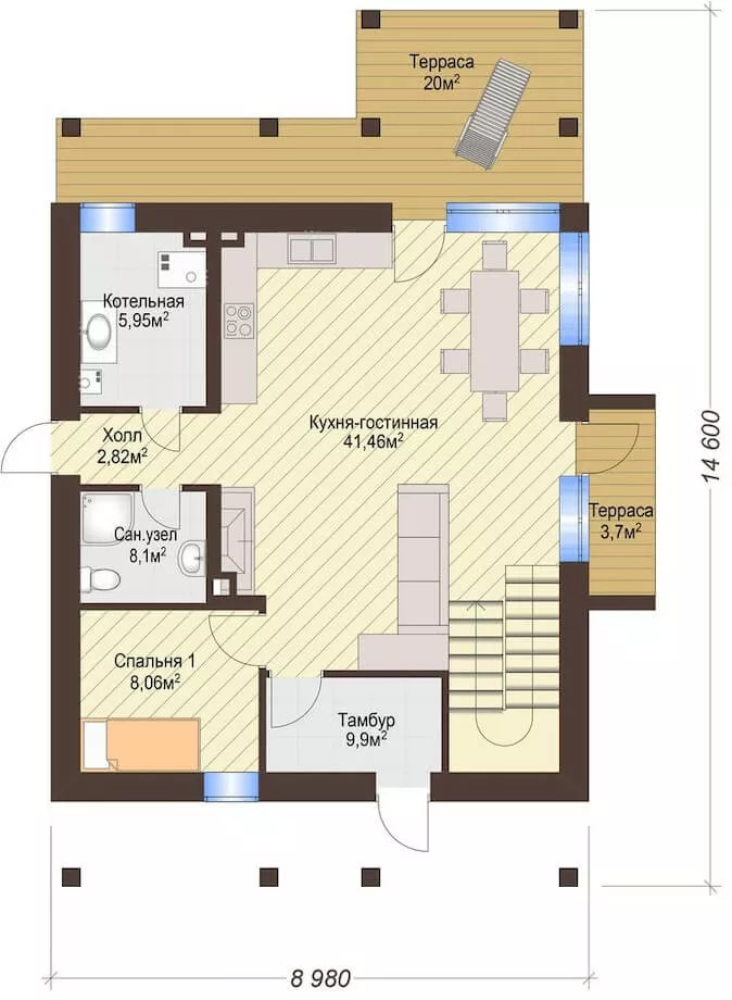 План этажа №1 2-этажного дома K-2172 в Тюмени