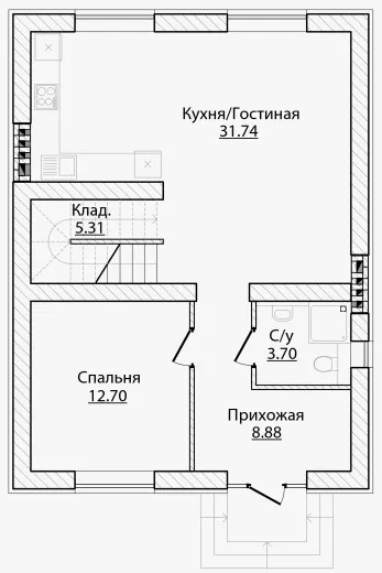 План этажа №1 2-этажного дома C-119 в Тюмени