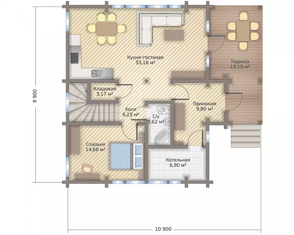 План этажа №1 2-этажного дома KR-2160 в Тюмени