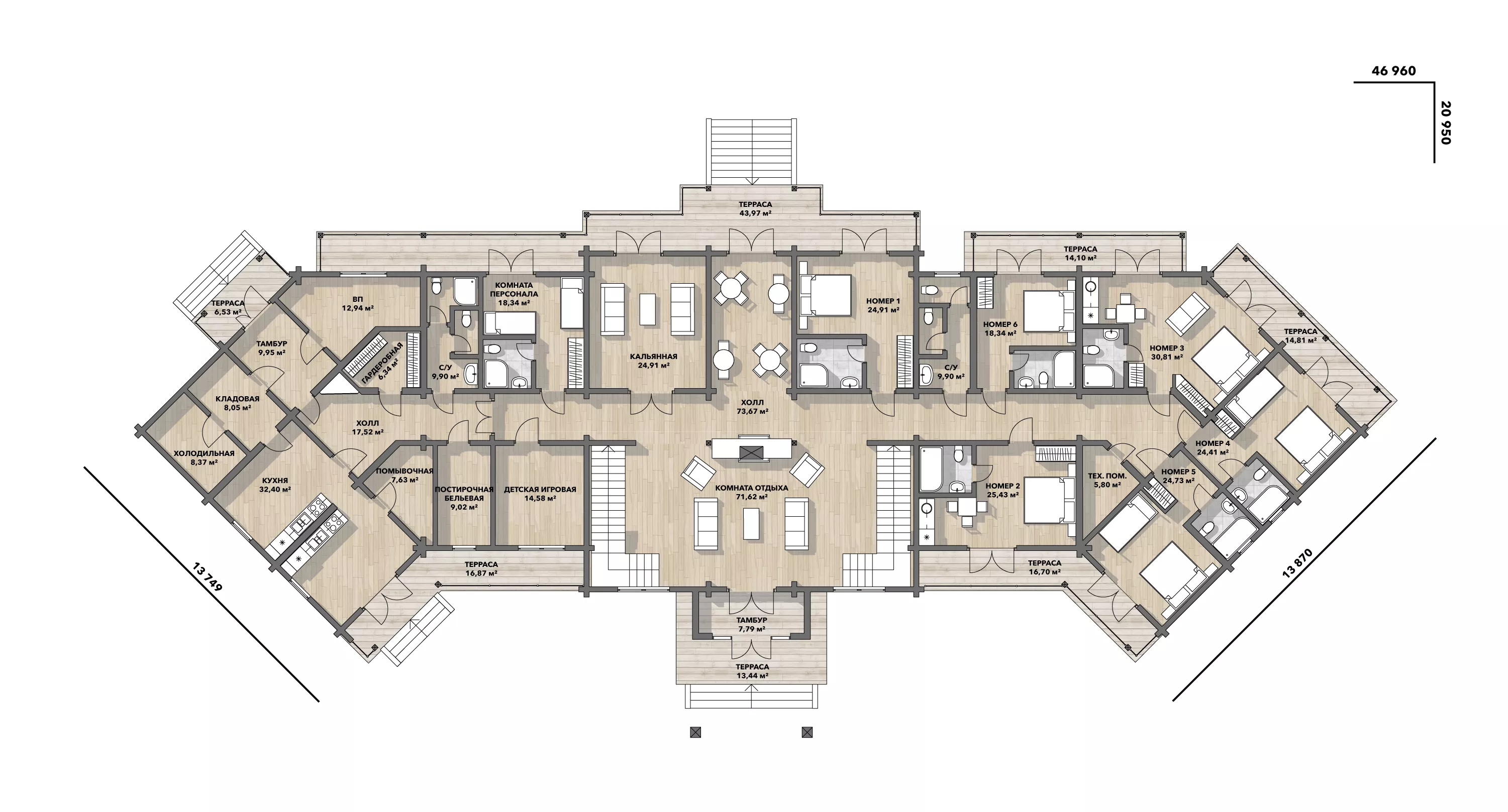 План этажа №1 2-этажного дома D-21193 в Тюмени