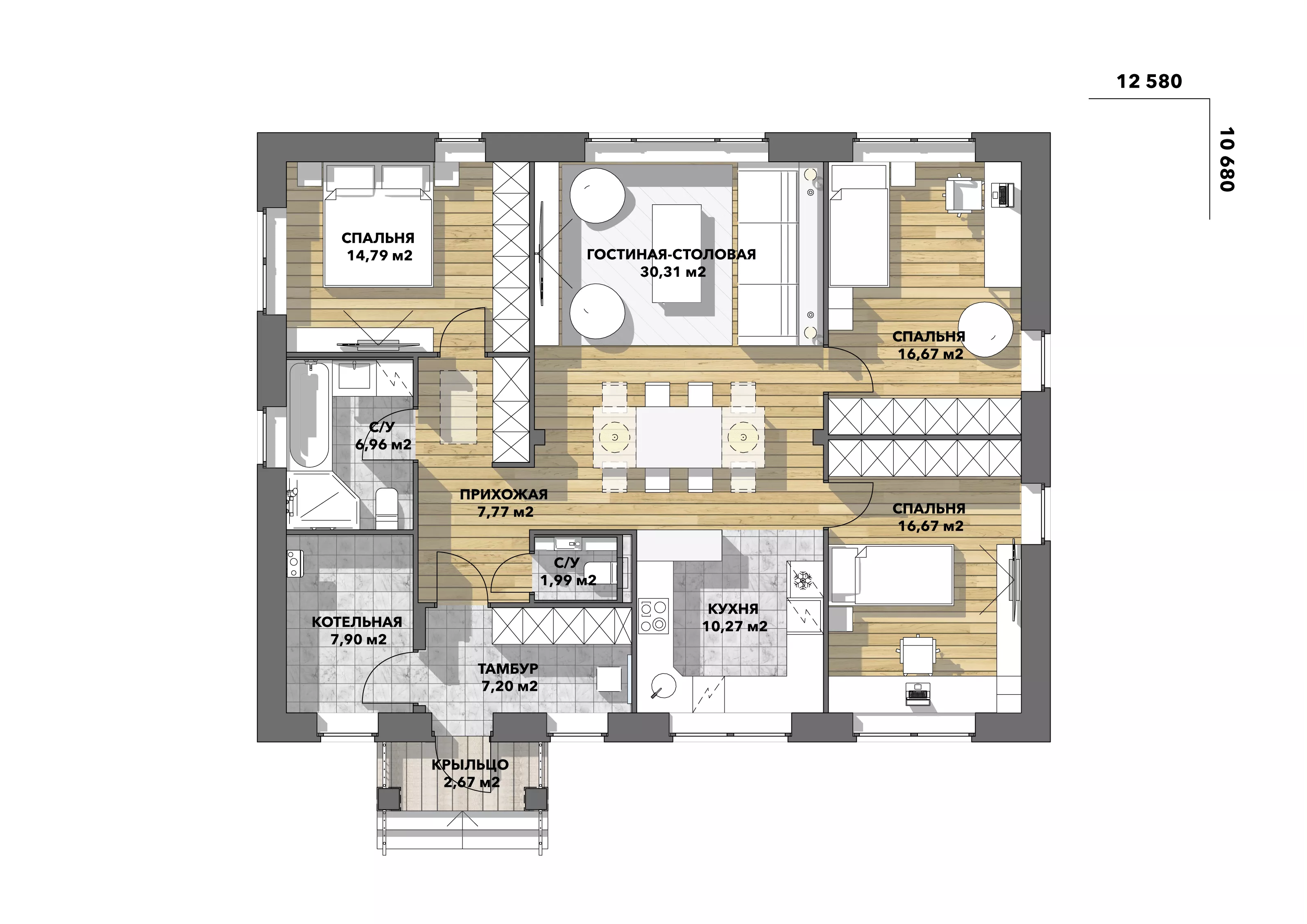 План этажа №1 1-этажного дома K-1123-4 в Тюмени